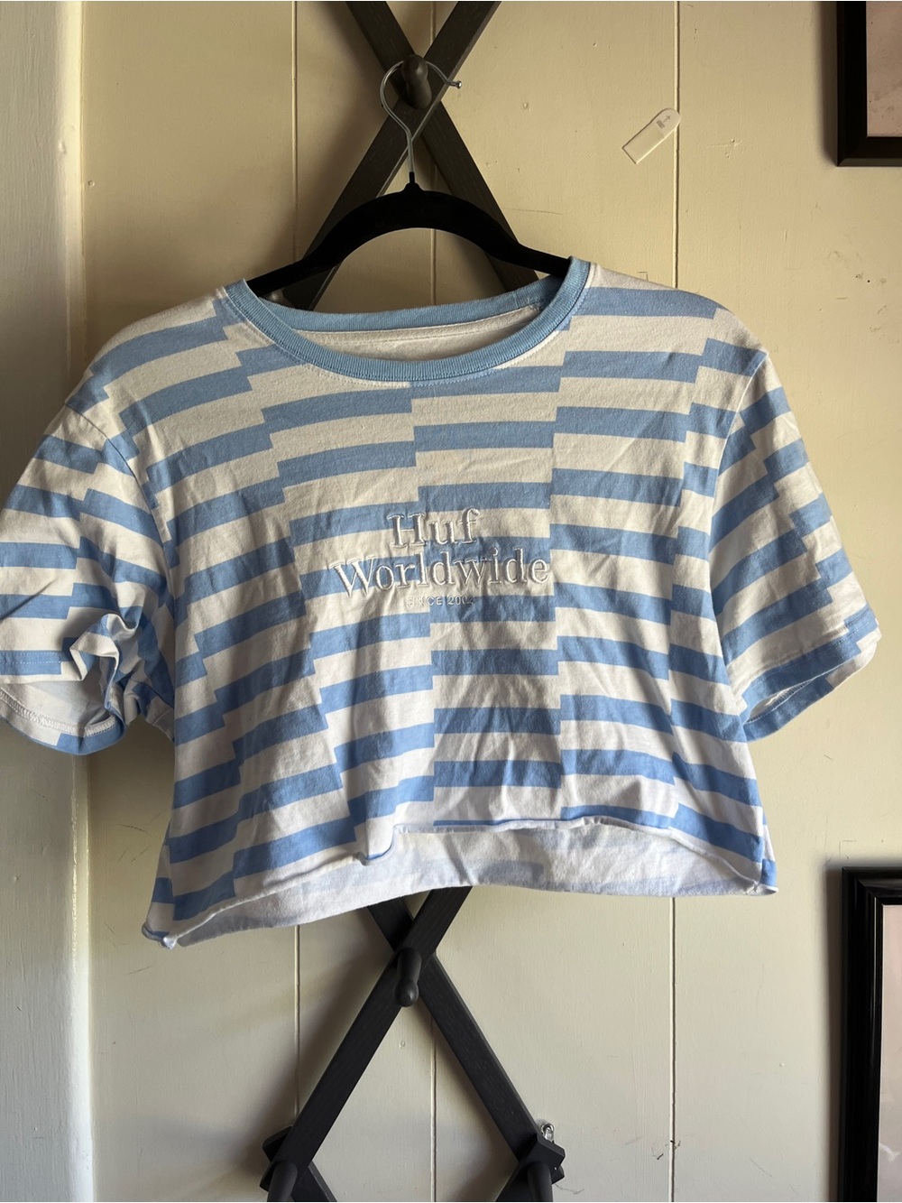 HUF Blue & White Striped Crop Tee